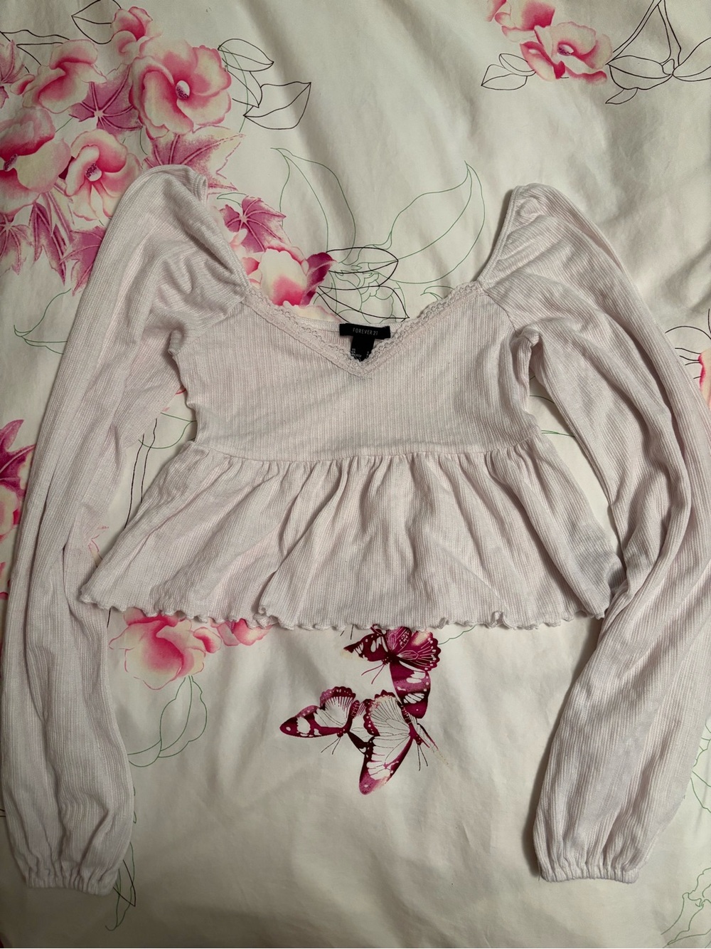 White Babydoll Long Sleeve Top